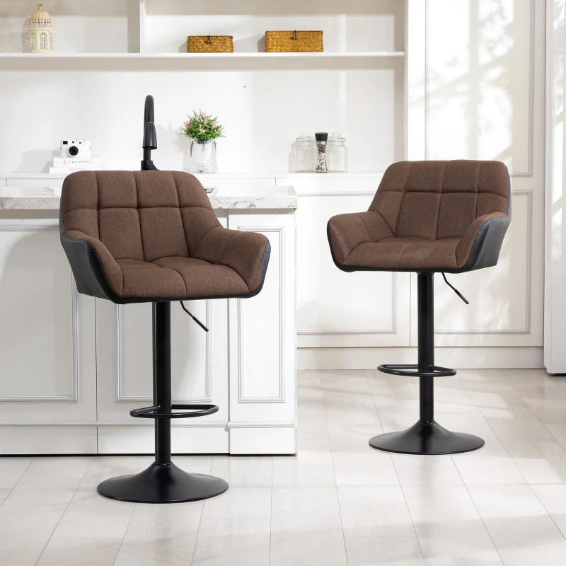 HOMCOM Swivel Barstools Set of 2 Adjustable Bar Stools with Footrest Armrests and PU Leather Back for Dining Room Brown