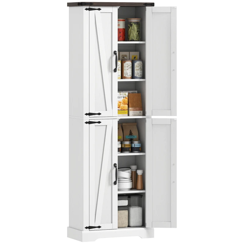 HOMCOM 72" Pantry Cabinet, Farmhouse Freestanding Kitchen Storage Cabinet with Adjustable Shelves for Dining Room, White