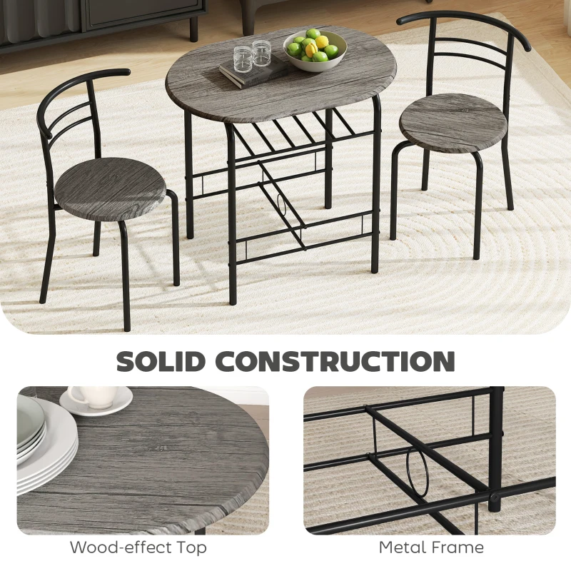 HOMCOM Dining Table Set of 3, 31.5" Kitchen Table and Chairs Set for 2 with Shelf, for Small Space, Dining Room, Living Room