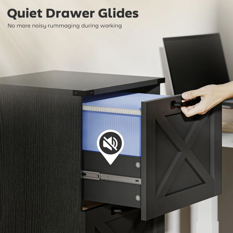 HOMCOM 2 Drawer File Cabinet with Silent Slides, Vertical Farmhouse Filing Cabinet Fits Letter/A4 Size Home Office, Black