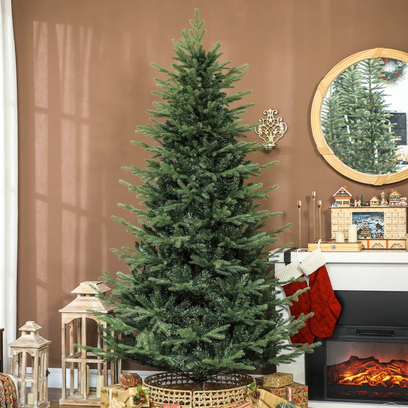 HOMCOM 7 ft Artificial Christmas Tree with Dense Realistic Branches, Full Ponderosa Fir, Hinged Xmas Tree, Easy Assembly