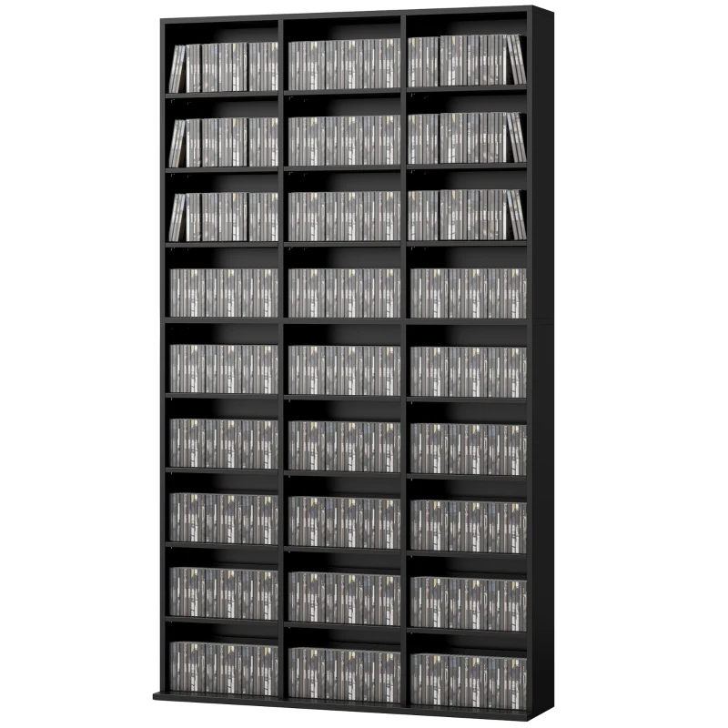 HOMCOM Media Storage Cabinet, 9-Tier DVD Shelf with 21 Adjustable Shelves, Holds 835 CDs, 500 DVDs or 640 Blu-rays, Black
