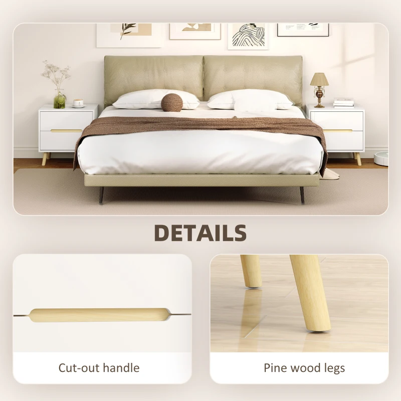 HOMCOM Nightstands Set of 2, Bedside Table with 2 Drawers, Modern Side End Table with Solid  Wood Legs for Bedroom, White