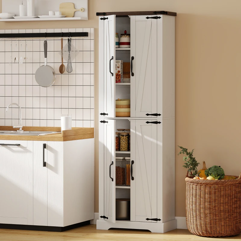 HOMCOM 72" Pantry Cabinet, Farmhouse Freestanding Kitchen Storage Cabinet with Adjustable Shelves for Dining Room, White