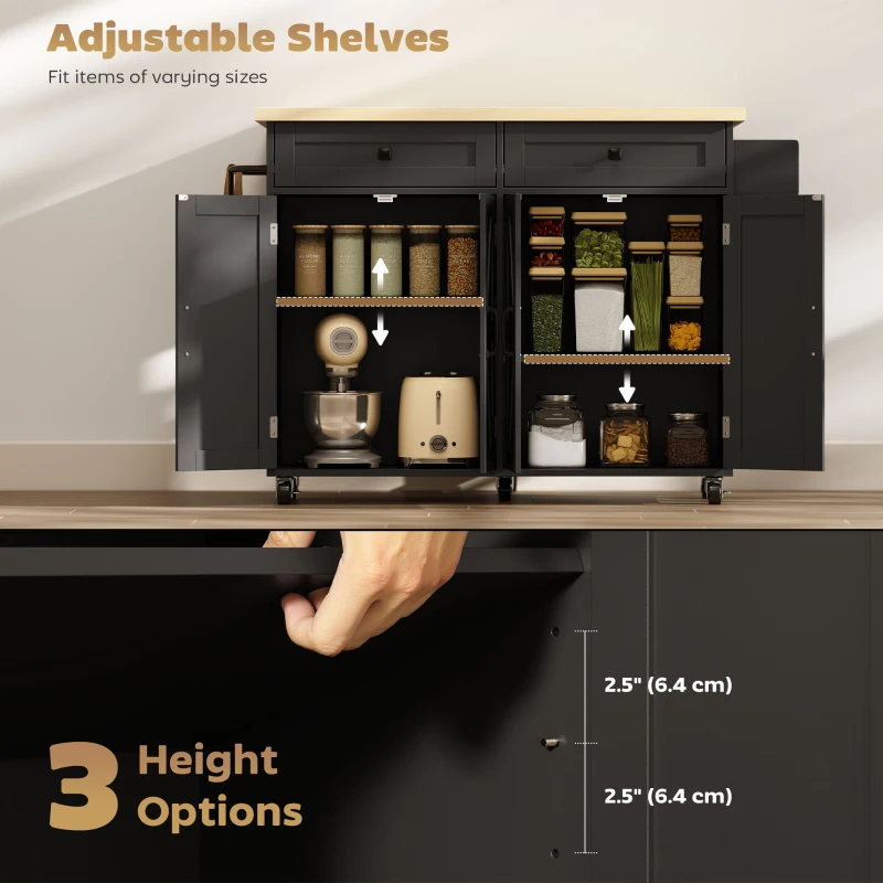 HOMCOM Kitchen Island with Storage, Rolling Kitchen Cart with Charging Station, Drop Leaf, Spice Rack, Towel Rack, Drawers