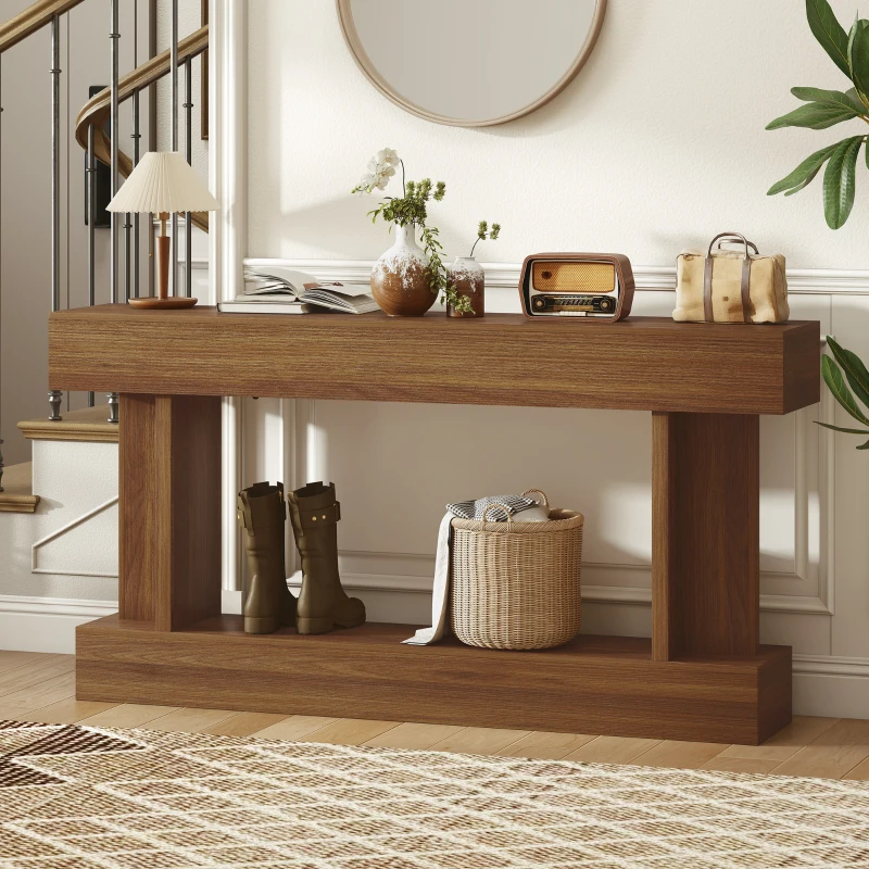 HOMCOM 63 Inch Long Console Table, Vintage Narrow Entryway Table with Storage Shelf for Living Room and Hallway, Dark Brown