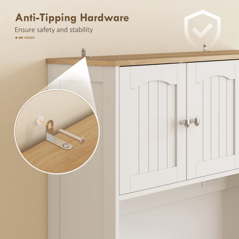 HOMCOM 68" Pantry Cabinet with Charging Station, Kitchen Storage Cabinet with Microwave Stand, 4 Door Racks, White