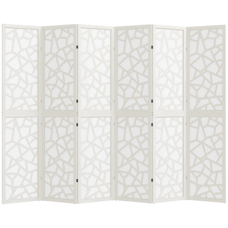 HOMCOM 6 Panel Room Divider, 5.6 FT Lightweight Folding Privacy Screen with Geometric Pattern for Living Room, Bedroom, White