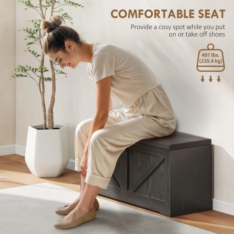 HOMCOM Shoe Storage Bench with Padded Seat, Entryway Bench Holds up to 352 lb, Shoe Organizer, 8 Pairs, Black Wood Grain
