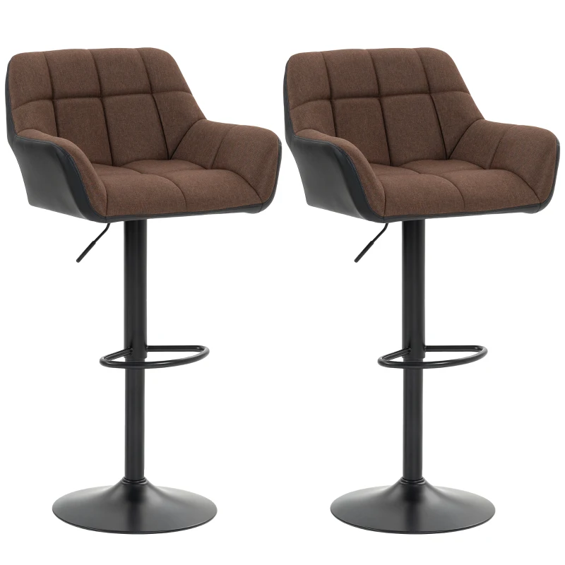 HOMCOM Swivel Barstools Set of 2 Adjustable Bar Stools with Footrest Armrests and PU Leather Back for Dining Room Brown