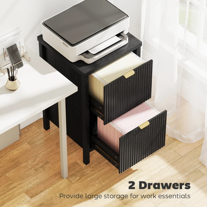 HOMCOM 2 Drawer File Cabinet with Silent Slides, Vertical Modern Filing Cabinet Fits Letter/A4 Size Home Office, Black
