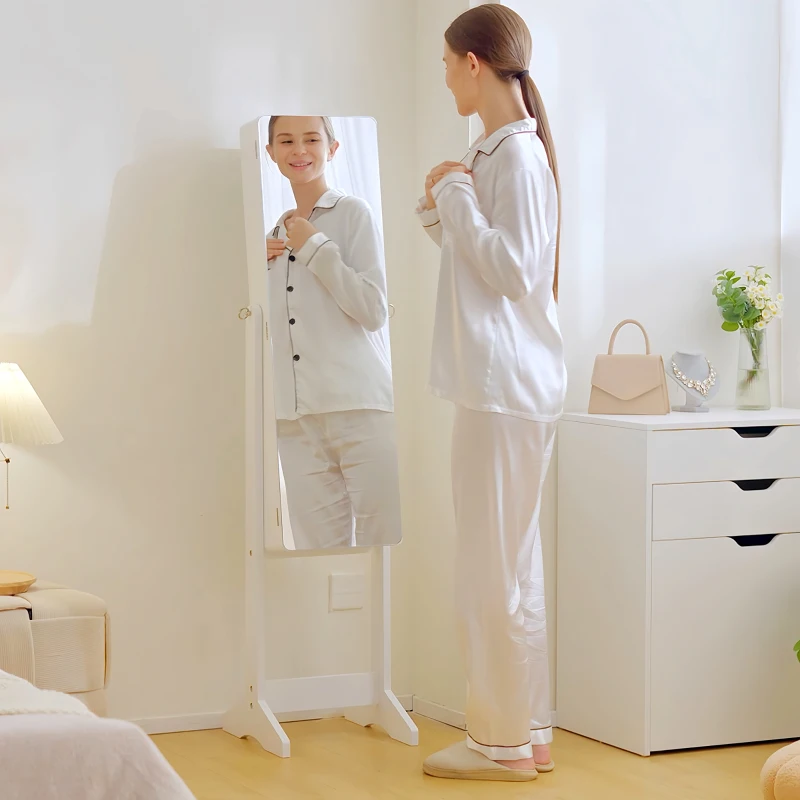 HOMCOM Freestanding Mirror Jewelry Cabinet Armoire, LED Lighted Jewelry Organizer with Stand, Angle Adjustable, White