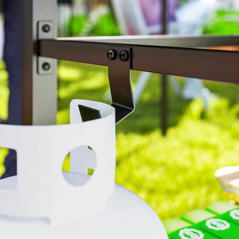 Outsunny Outdoor Grill Dining Cart with Stainless Steel Tabletop, 2-Shelf BBQ Movable Pizza Oven Stand with Wheels, Charcoal Grey