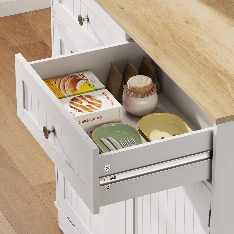 HOMCOM 68" Pantry Cabinet with Charging Station, Storage Cabinet with Microwave Stand, 10 Gallon Trash Can Cabinet, White