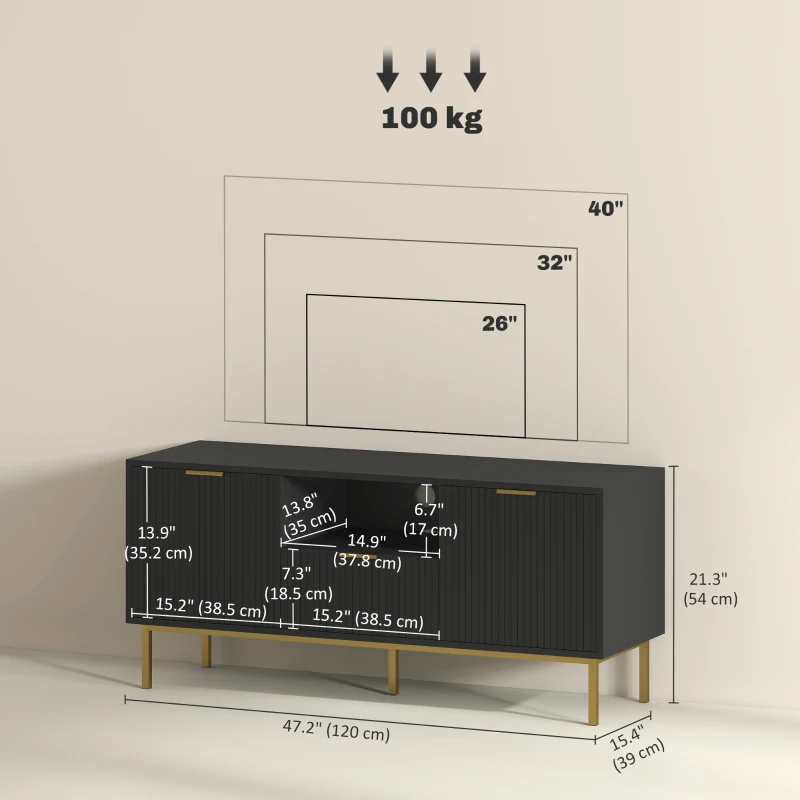 HOMCOM Modern TV Console for TVs up to 40 Inch, Entertainment Center with Smart RGB LED Lights and Soft Close Doors, Black