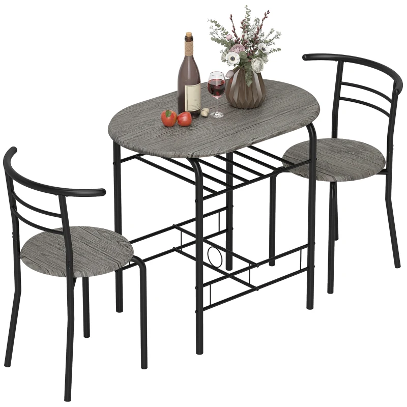 HOMCOM Dining Table Set of 3, 31.5" Kitchen Table and Chairs Set for 2 with Shelf, for Small Space, Dining Room, Living Room