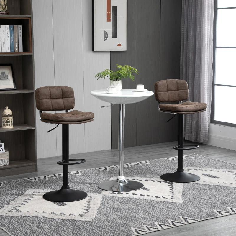 HOMCOM Bar Stools Set of 2, Swivel Counter Height Barstools with Adjustable Height, Back and Footrest, PU Leather Bar Chairs