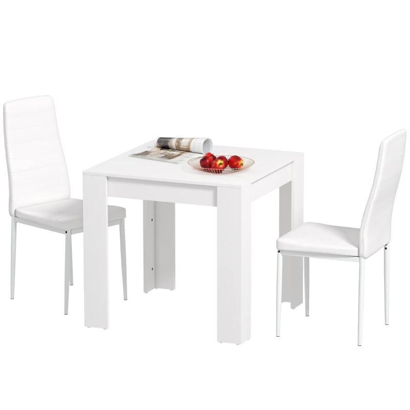 HOMCOM Dining Table Set for 2, Square Kitchen Table and Chairs, Dining Room Table and PU Leather Upholstered Chairs, White