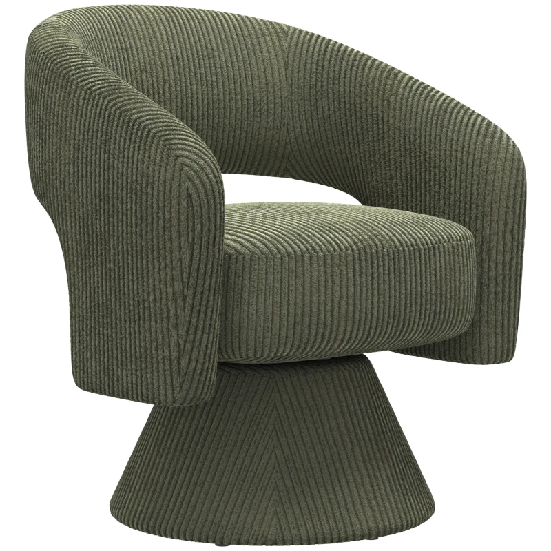 HOMCOM Swivel Barrel Accent Chair, Modern Upholstered Living Room Chair with Thick Padding for Reading, Green
