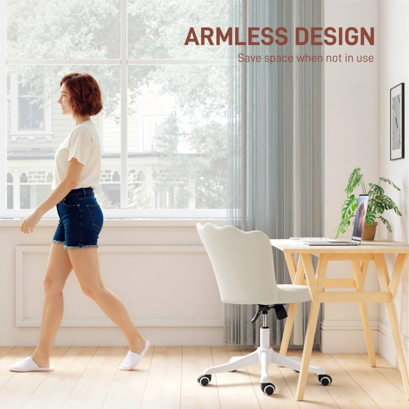HOMCOM Office Chair, Armless Swivel Desk Chair with Adjustable Height, Backrest, Tilt Function for Office, Vanity, Cream