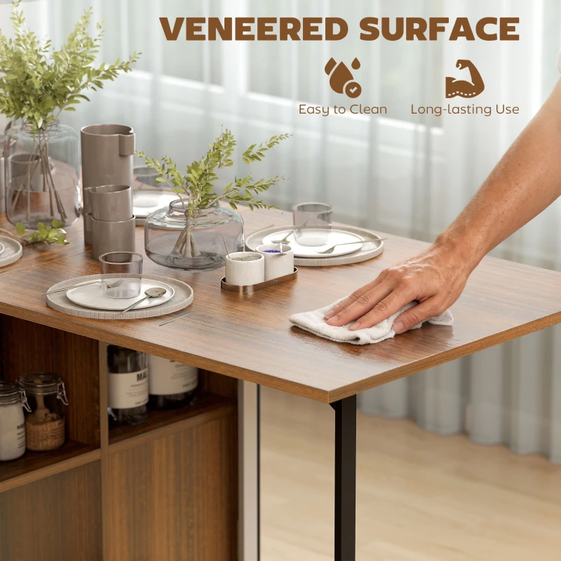 HOMCOM Multi-use Foldable Table with Hideaway Shelves, Drop Leaf Table for Kitchen, Dining, Study and Office, Brown