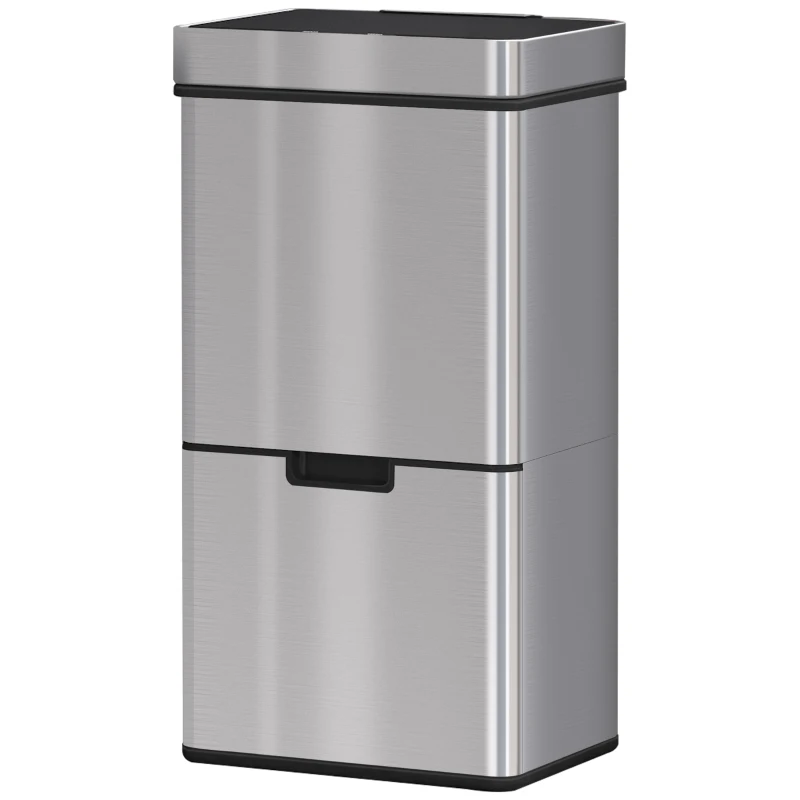 HOMCOM Sensor Trash Can, 19 Gallon Stainless Steel Kitchen Garbage Can with 3 Compartments, Removable Inner Buckets, Silver