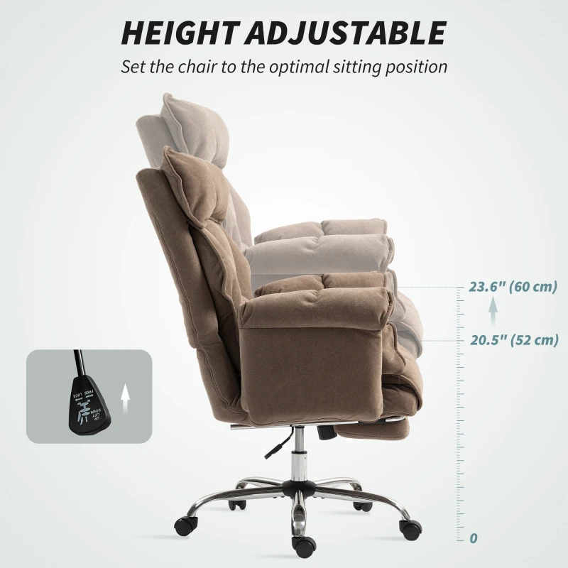 HOMCOM Desk Chair, Computer Office Chair with Footrest, Adjustable Height  and Headrest, 3-Level Reclining Backrest, Light Brown
