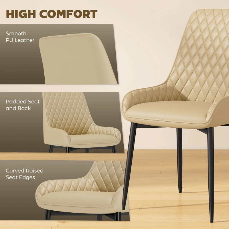 HOMCOM Upholstered Kitchen Chairs, Modern Dining Chairs Set of 4 with Diamond Tufting and Steel Legs for Dining Room, Khaki
