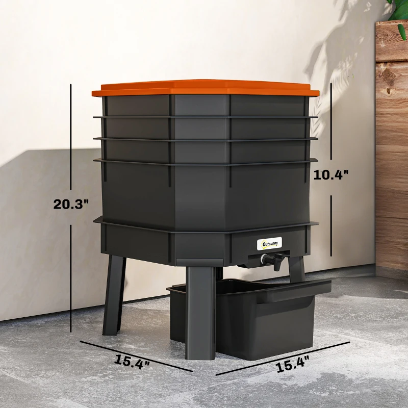 Outsunny 4-Tray Worm Composter Bin, 7.4 Gal Outdoor & Indoor Worm Composter for Recycling Food Waste, Orange