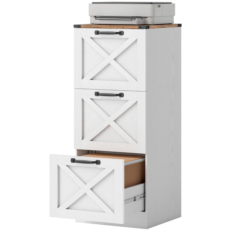 HOMCOM 3 Drawer File Cabinet with Silent Slides, Vertical Farmhouse Filing Cabinet Fits Letter/A4 Size Home Office, White
