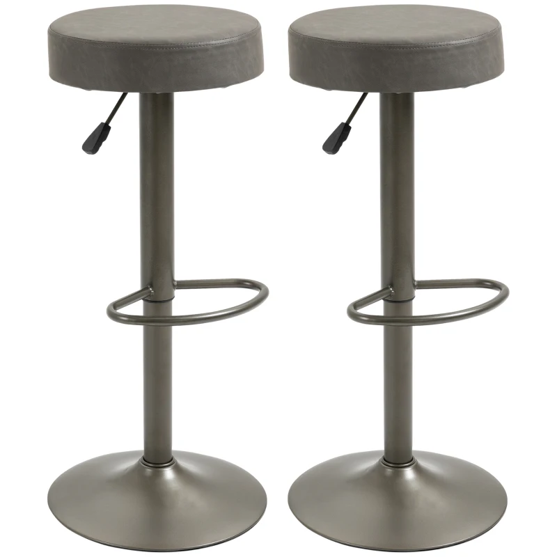 HOMCOM Modern Adjustable Bar Stools Set of 2, Swivel Barstool with Footrest, PU Leather Round Top for Kitchen, Dark Grey