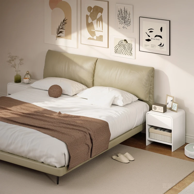 HOMCOM Nightstand Set of 2, Modern Bedside Table with Rounded Corners, Nightstand with Drawer and Open Shelf, Distressed White