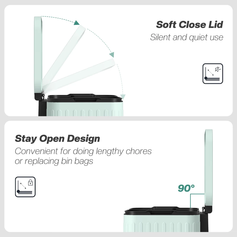 HOMCOM Trash Can, 2 x 5.3 Gallon (2 x 20 L) Garbage Can with Soft-Close Lid, Removable Inner Buckets for Kitchen Home Office