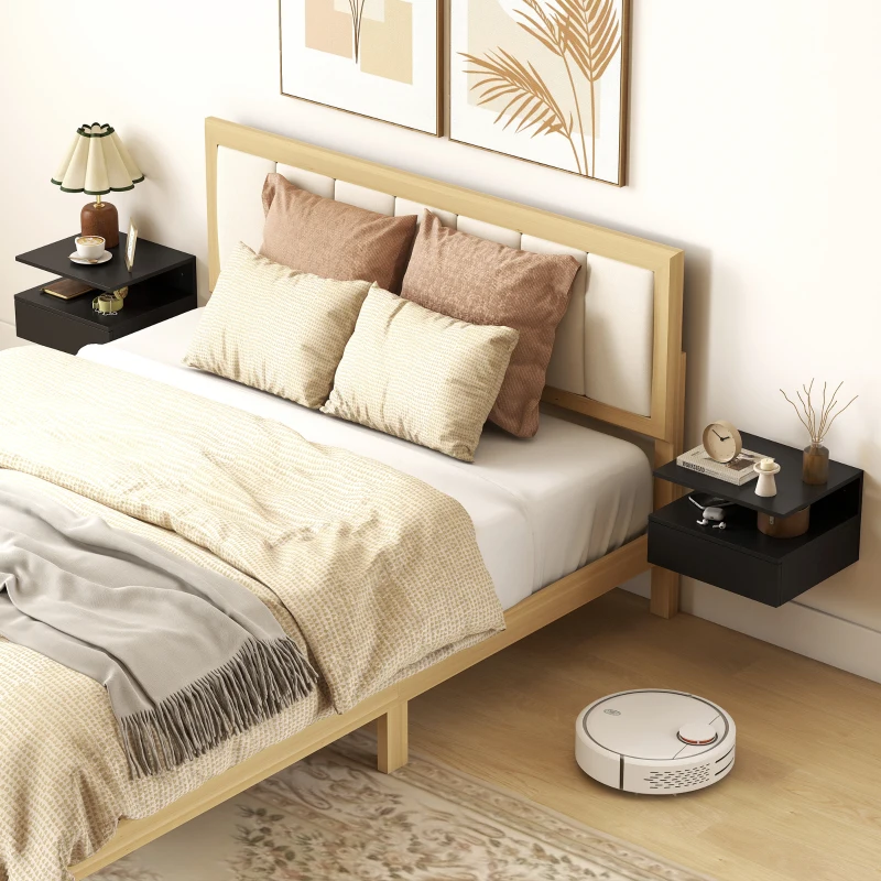 HOMCOM Floating Nightstand Set of 2, Wall Mounted Bedside Table with Drawer and Shelf, Small Night Stand for Bedroom, Black