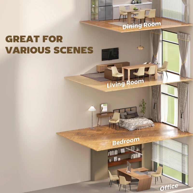 HOMCOM Upholstered Kitchen Chairs, Modern Dining Chairs Set of 4 with Diamond Tufting and Steel Legs for Dining Room, Khaki