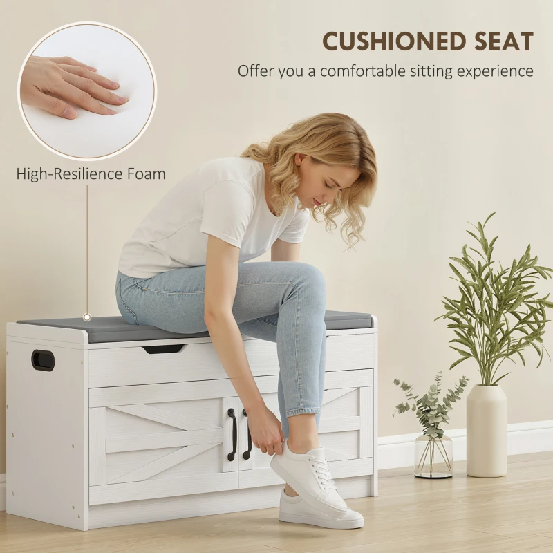 HOMCOM Shoe Storage Bench, Entryway Bench with 2-Tier Cabinet, Flip-Top Storage, Padded Cushion for Hallway, White