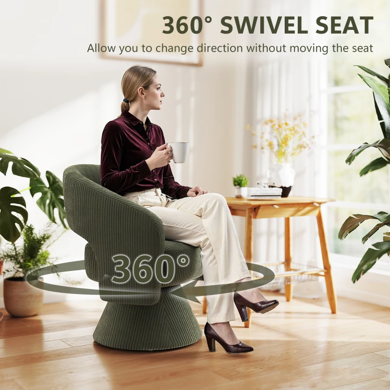 HOMCOM Swivel Barrel Accent Chair, Modern Upholstered Living Room Chair with Thick Padding for Reading, Green