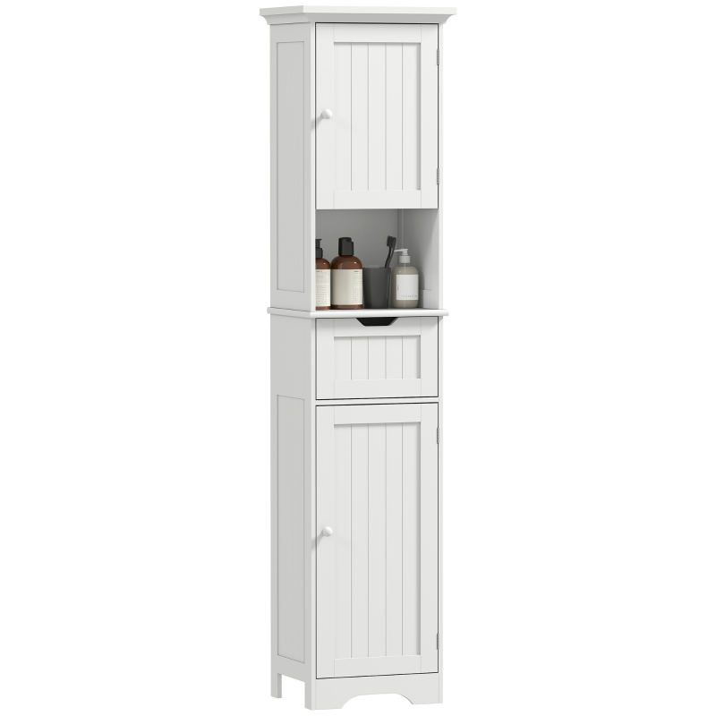 HOMCOM 67" Tall Bathroom Storage Cabinet, Narrow Bathroom Cabinet with LED Light, Adjustable Shelf, Open Compartment, Drawer