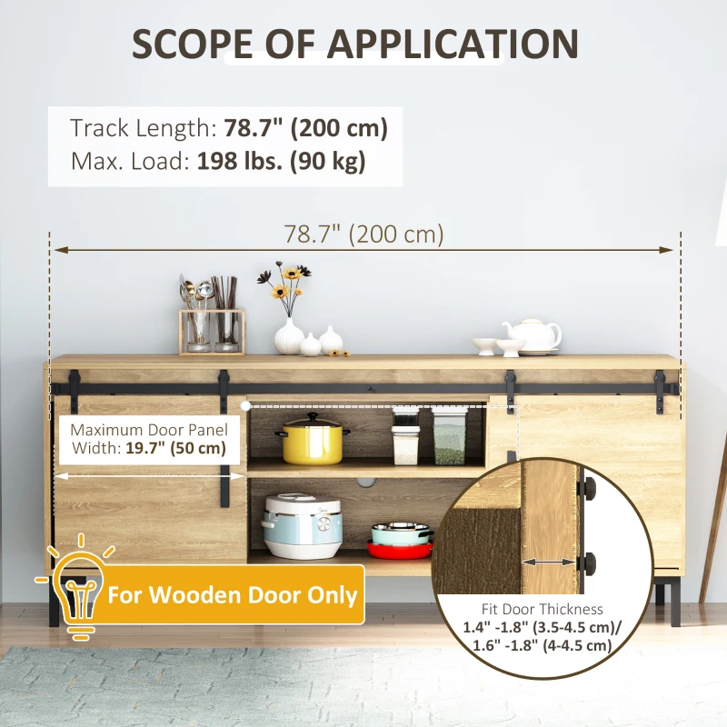 HOMCOM Mini Sliding Barn Door Hardware Kit for Double Doors, TV Stands, Cabinet Barn Door Hardware Kit, Fit 17.7" Wide Door Panel (J Shape), Black