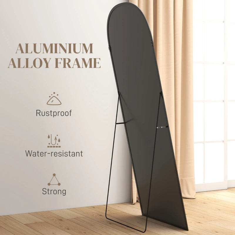 HOMCOM Arched Standing Mirror, 64" x 24" Full Length Mirror, Free Standing or Wall Mounted for Living Room, Bedroom, Black