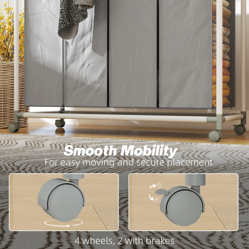 HOMCOM Laundry Hamper with Wheels, 160L Laundry Basket with 4 Removable Bags for Bedroom, Bathroom, Grey