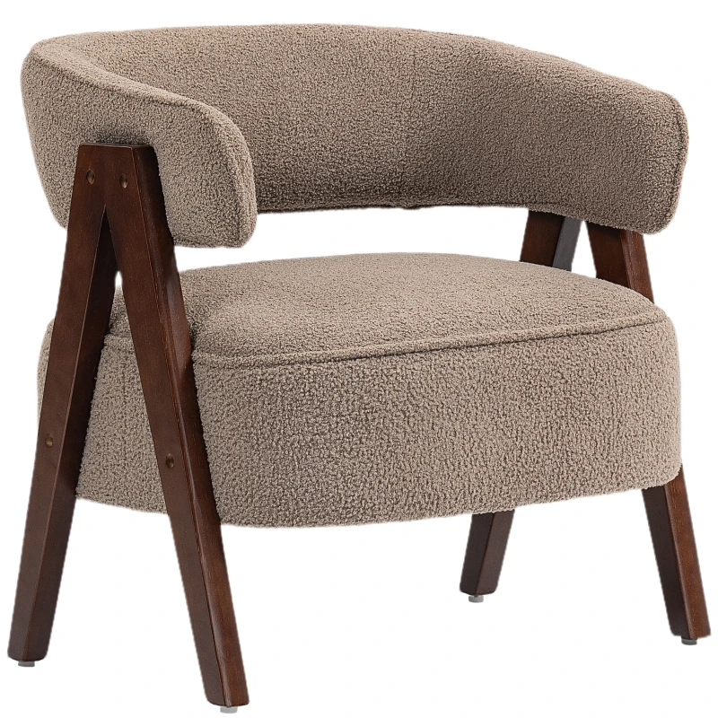HOMCOM Sherpa Fleece Accent Chair, Upholstered Armchair with Solid Wood Legs and Steel Frame for Living Room, Light Brown