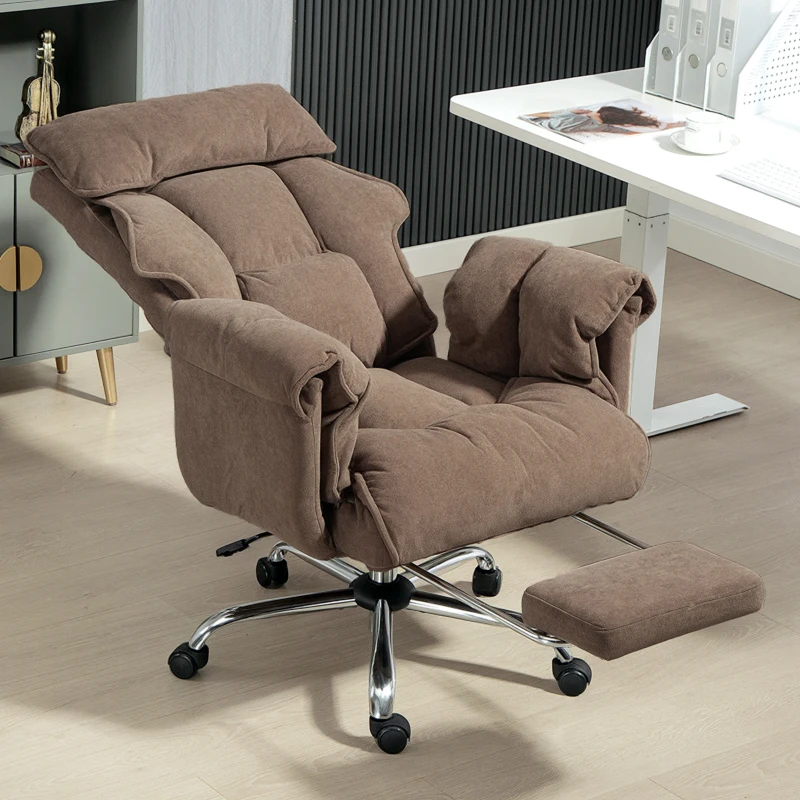 HOMCOM Desk Chair, Computer Office Chair with Footrest, Adjustable Height  and Headrest, 3-Level Reclining Backrest, Light Brown