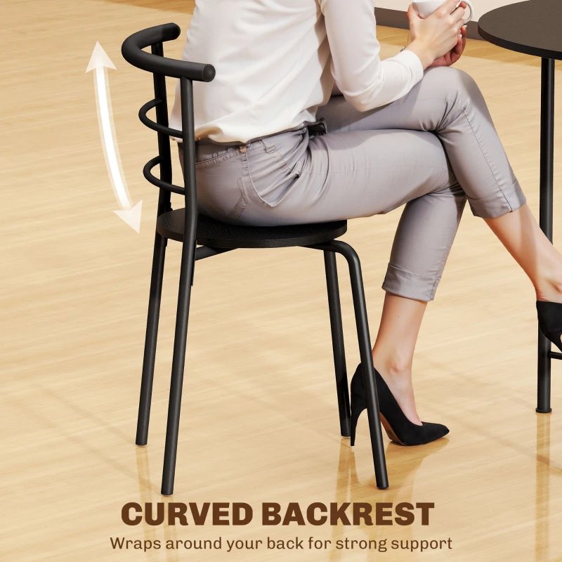 HOMCOM 5 Piece Dining Table Set, Space Saving Round Dining Set for 4 with Metal Frame for Small Spaces, Black Wood Grain