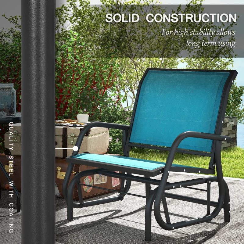 Outsunny Patio Glider Set of 2 Outdoor Glider Chair with Breathable Mesh Seat & Backrest, Armrests and Metal Frame, Blue