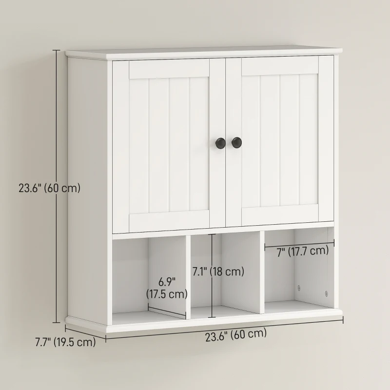 HOMCOM Farmhouse Bathroom Wall Cabinet, Wall Mounted Medicine Cabinet with Adjustable Shelf, Open Compartments, White