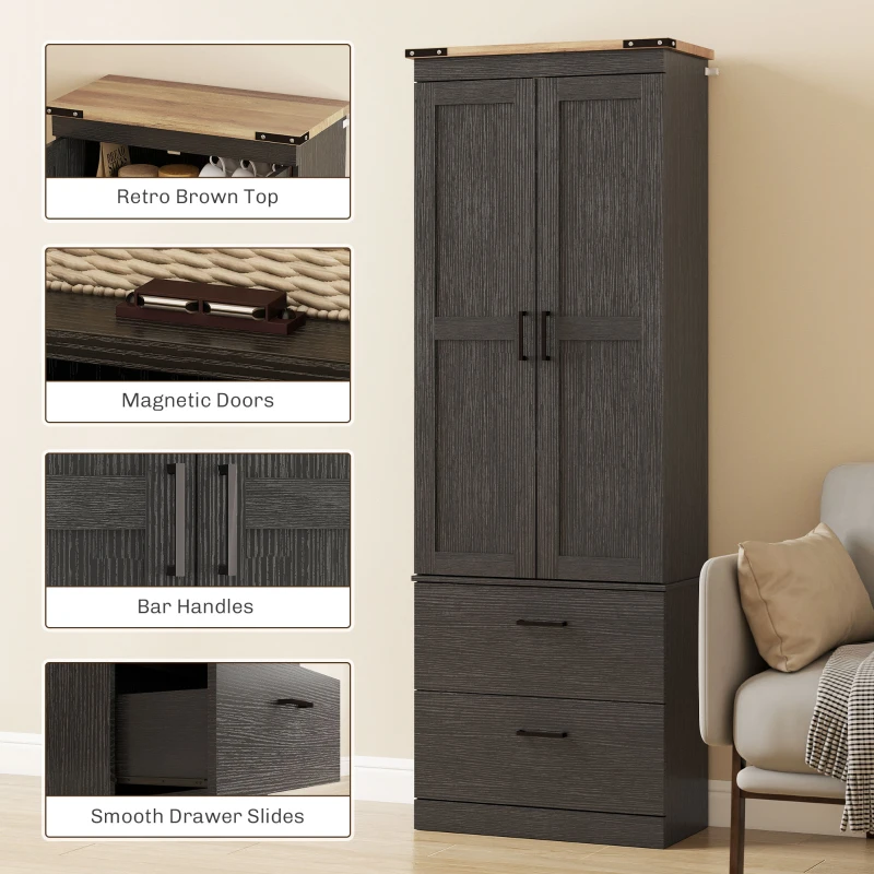 HOMCOM 67" Tall Kitchen Pantry Storage Cabinet, Kitchen Pantry Cabinet with Doors, Drawers and Adjustable Shelves, Black