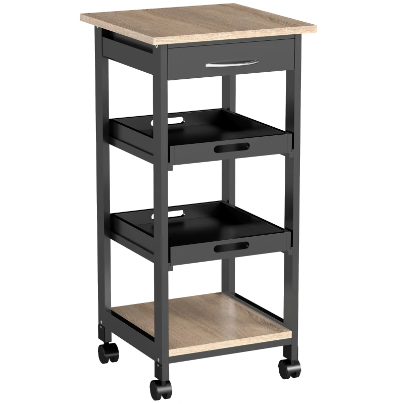 HOMCOM Kitchen Island Rolling Trolley Utility Serving Cart with Drawer Black