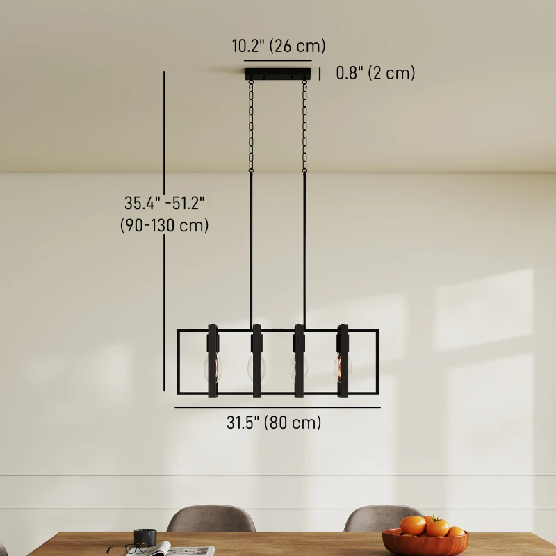 HOMCOM Farmhouse Kitchen Island Lighting, Linear Pendant Light with 4 Rotatable Frames and Adjustable Height, Black