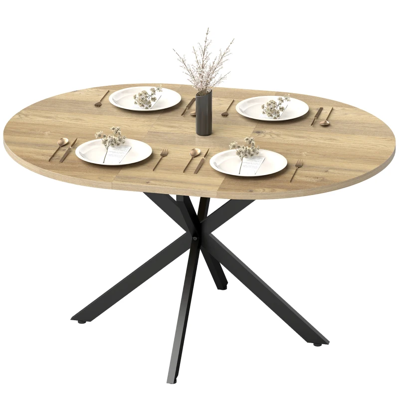 HOMCOM 39.5"-53" Extendable Dining Table for 4-6, Industrial Kitchen Table with Butterfly Leaf and X-Shape Base, Natural Wood